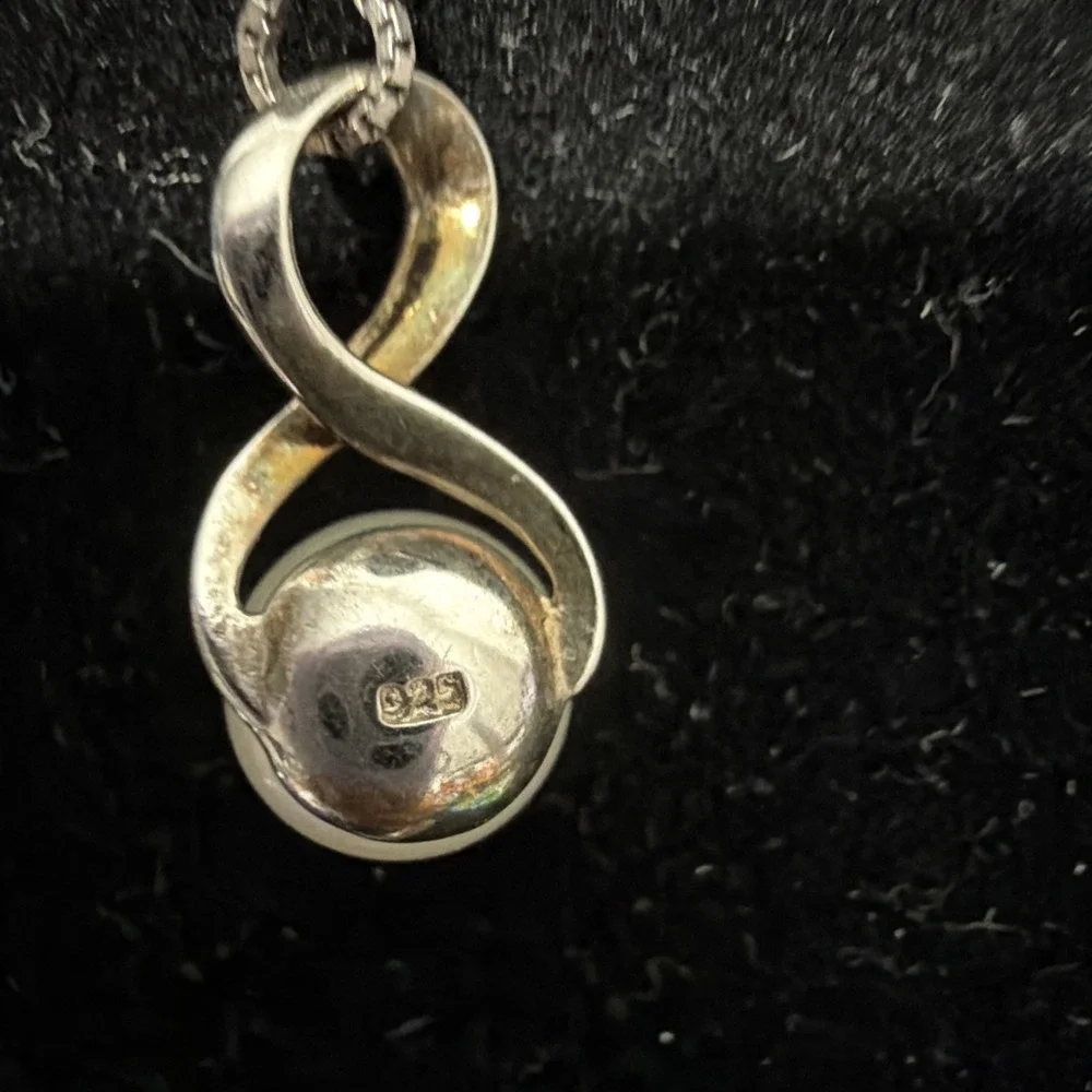 925 Italy Sterling Silver Box Chain Necklace w/ Genuine Freshwater Pearl Pendant